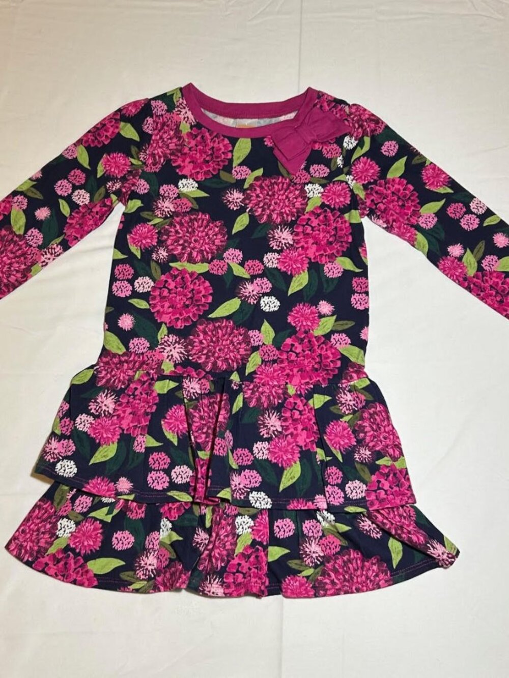 Gymboree Girls Size 5 Pink Blue Floral Long Sleeve Dress Ruffle Bottom NWT